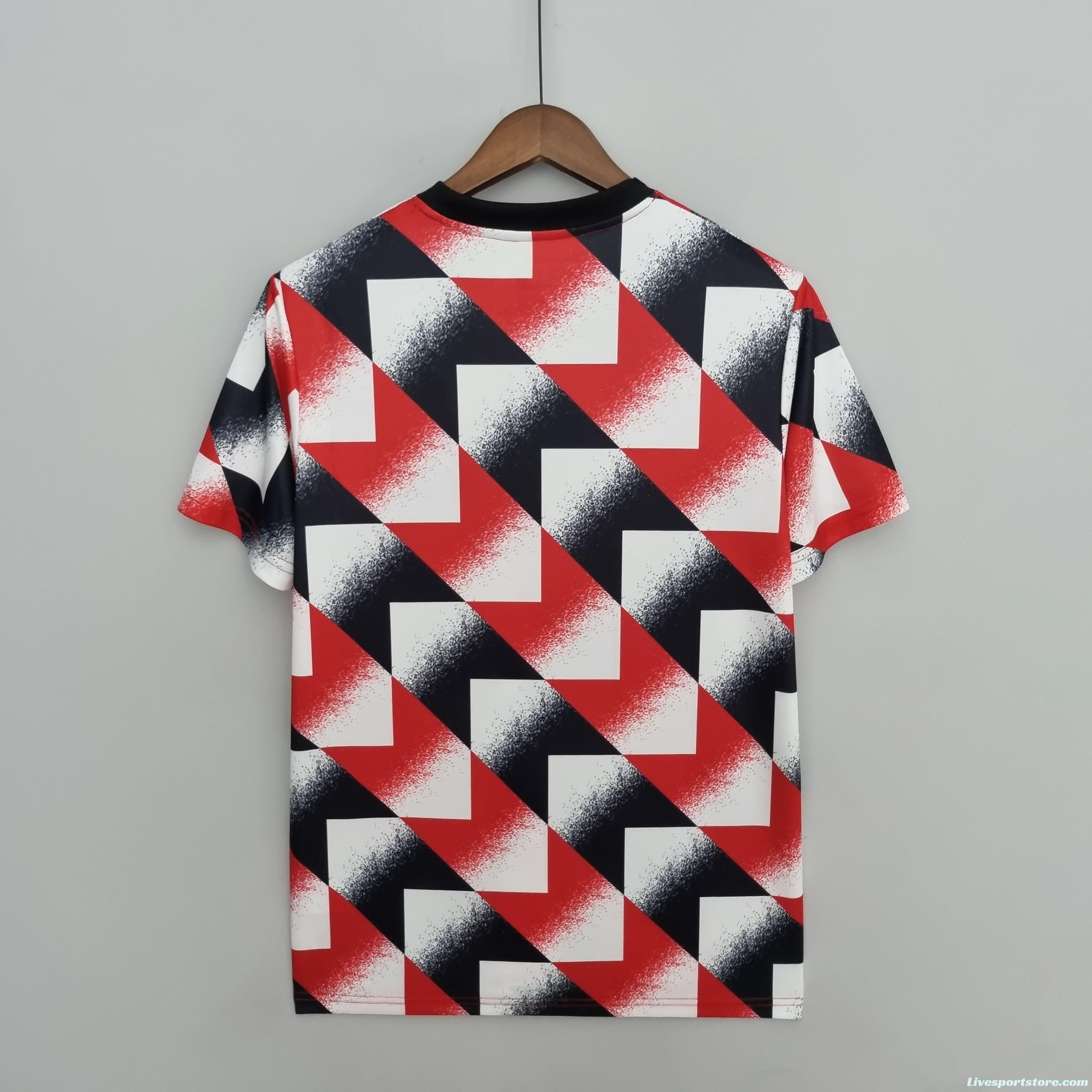 22/23 Manchester United Training Suit Red White Black Geometric Pattern Soccer Jersey