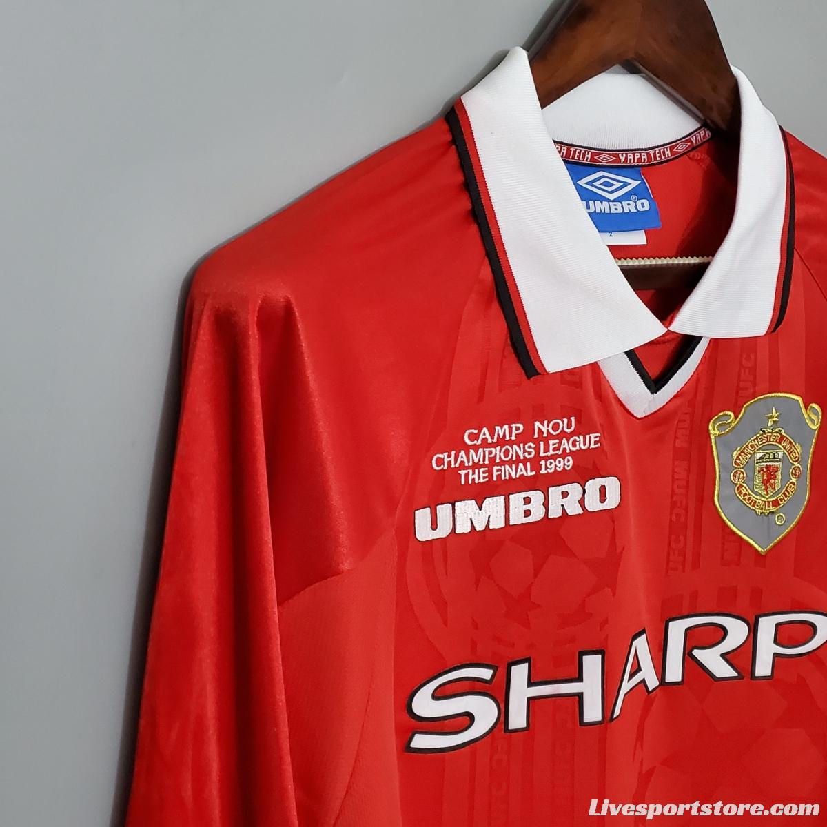 Retro long-sleeved 99/00 Manchester United Champions League version home Soccer Jersey