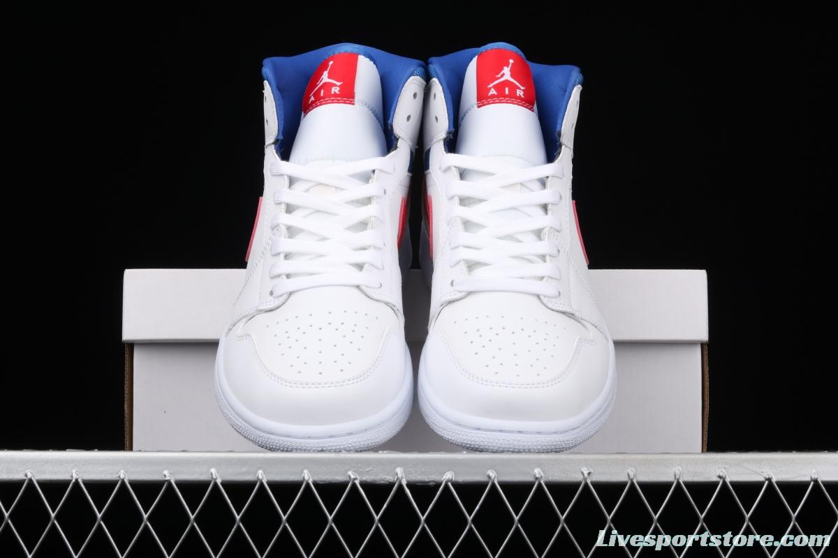 Air Jordan 1 Mid Fearless Royal White, Blue and Red Zhongbang Basketball shoes BQ6472-164,