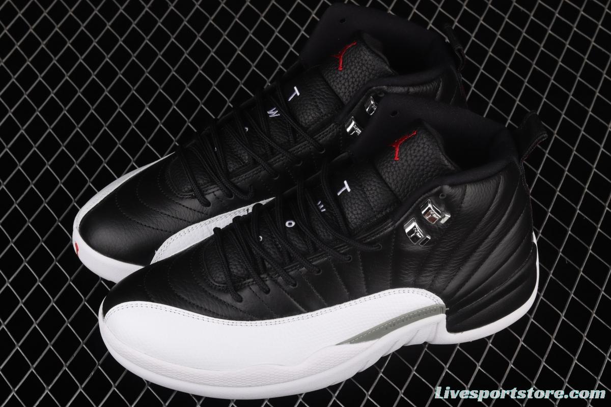 Air Jordan 12 Reverse Taxi 2 2 black and white silver buckle head genuine carbon basketball shoes 130690-001