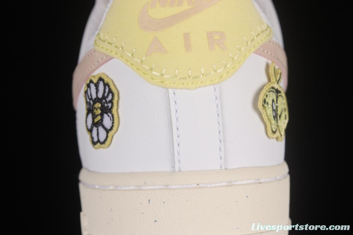 NIKE Air Force 1'07 Low White Pink Butterfly Embroidery Low Top Casual Sneakers DJ6377-100