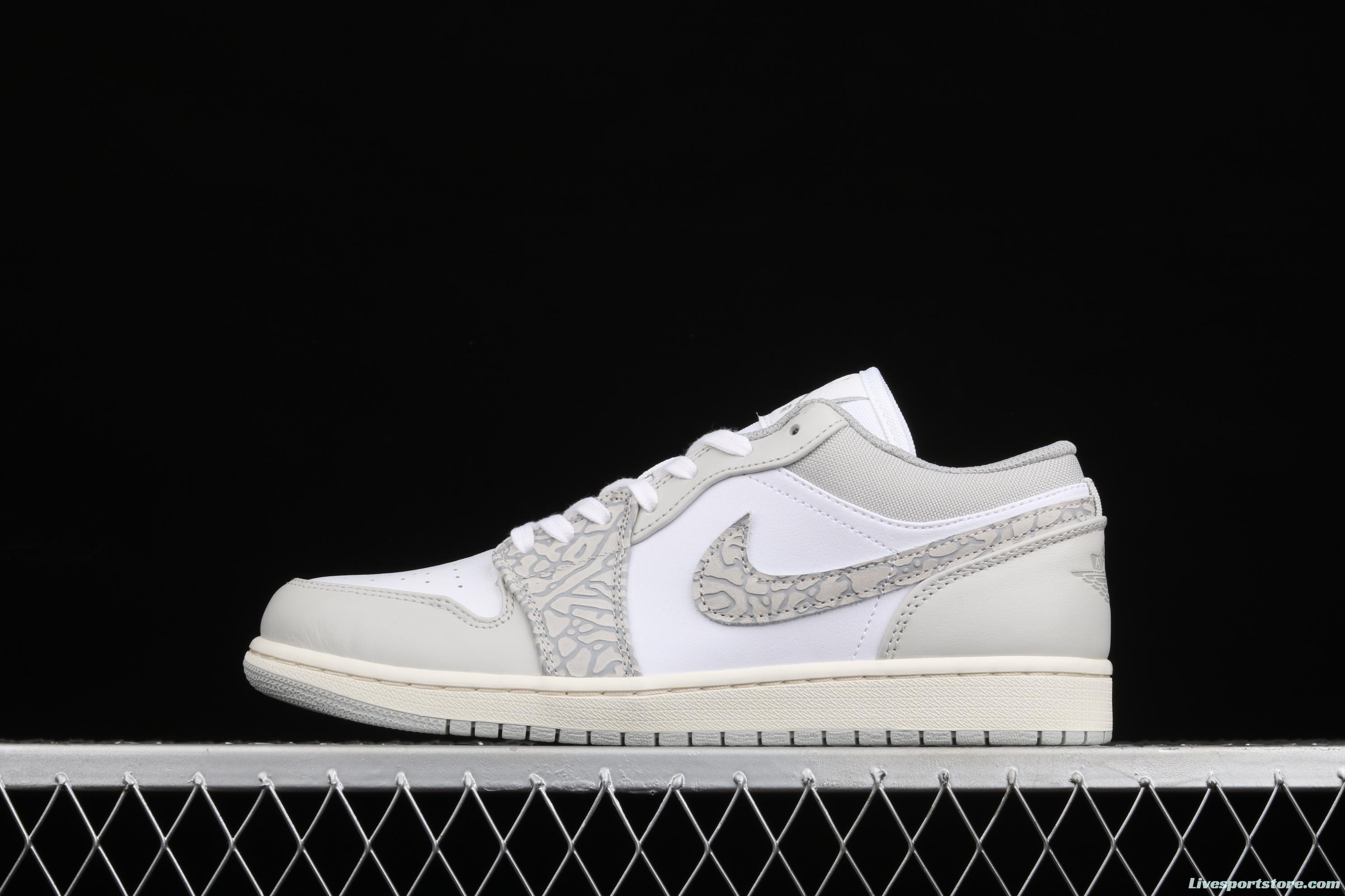 Air Jordan 1 Low Prm Elephant Print low side white ash explosion crack DH4269-100