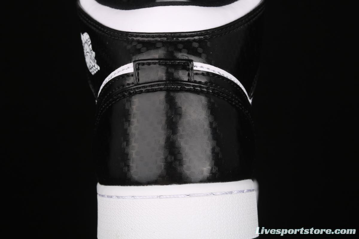 Air Jordan 1 Mid All-Star Bang all-Star black and white lacquered leather basketball shoes DD1649-001