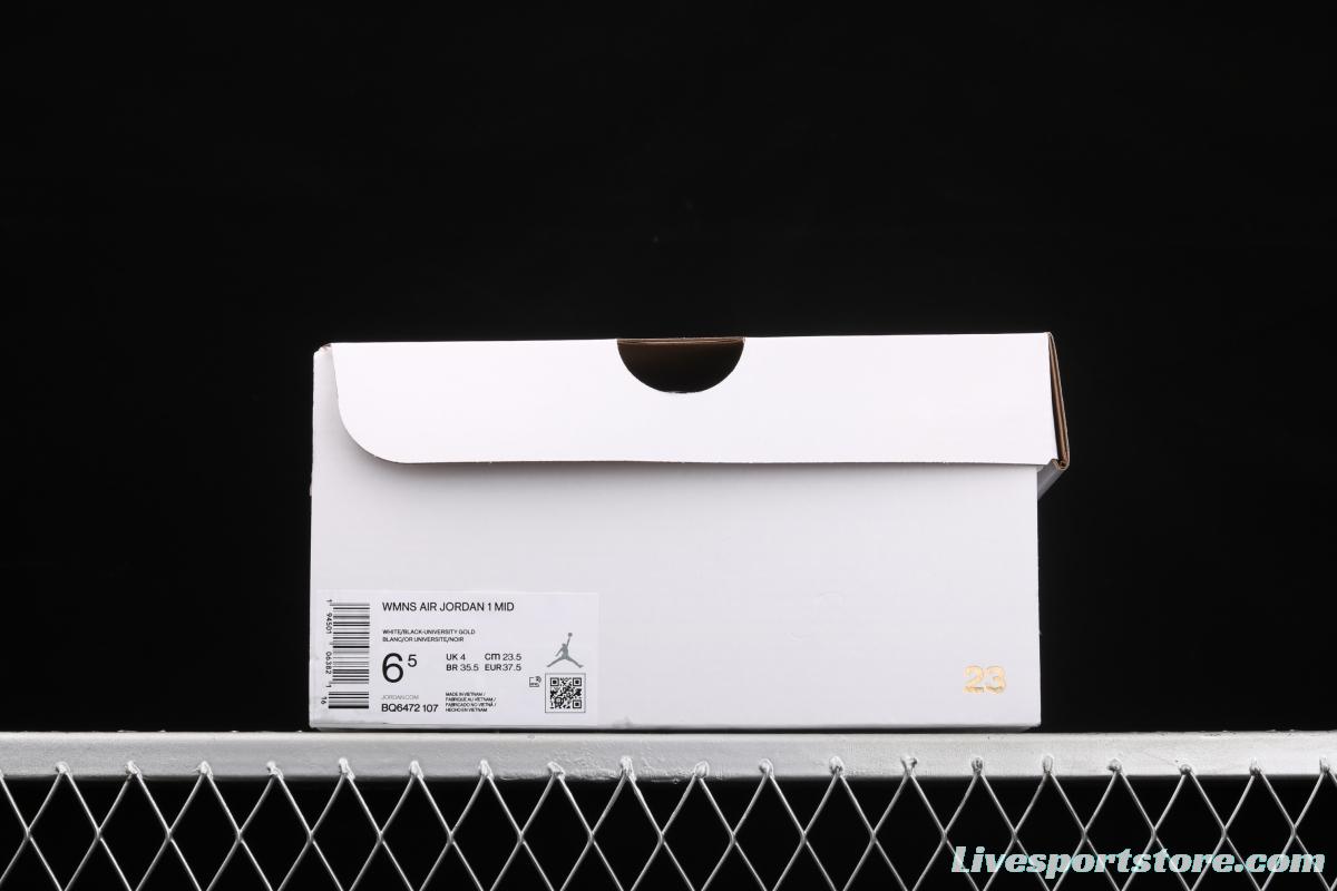 Air Jordan 1 Mid white, yellow and black Zhongbang basketball shoes BQ6472-107,