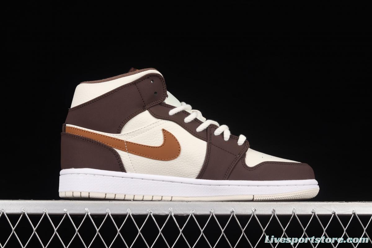 Air Jordan 1 Mid beige brown vintage basketball shoes DO6699-200