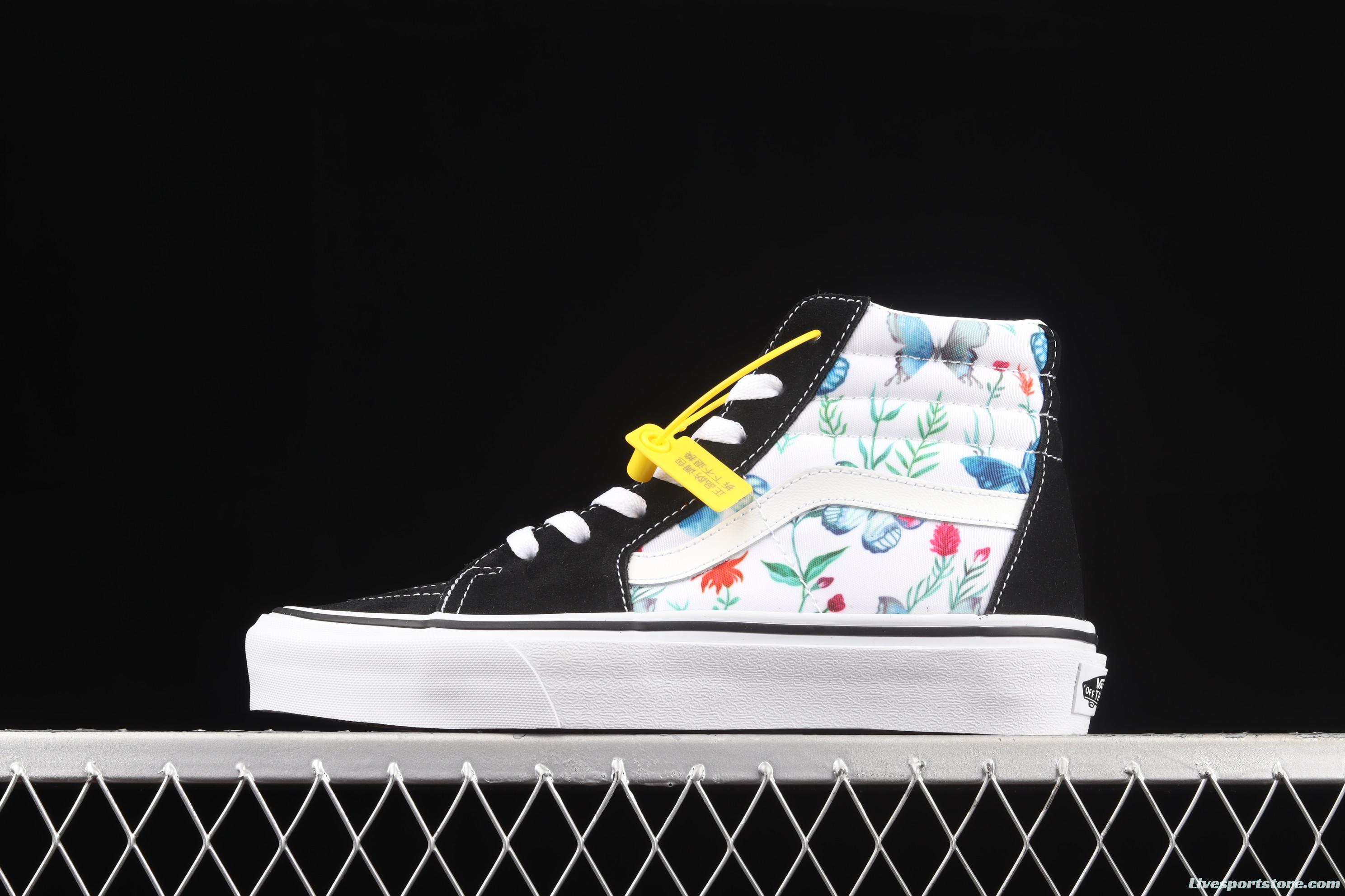 Vans Sk8-Hi butterfly pattern drawing high-top casual board shoes VN0A5HXVUCO