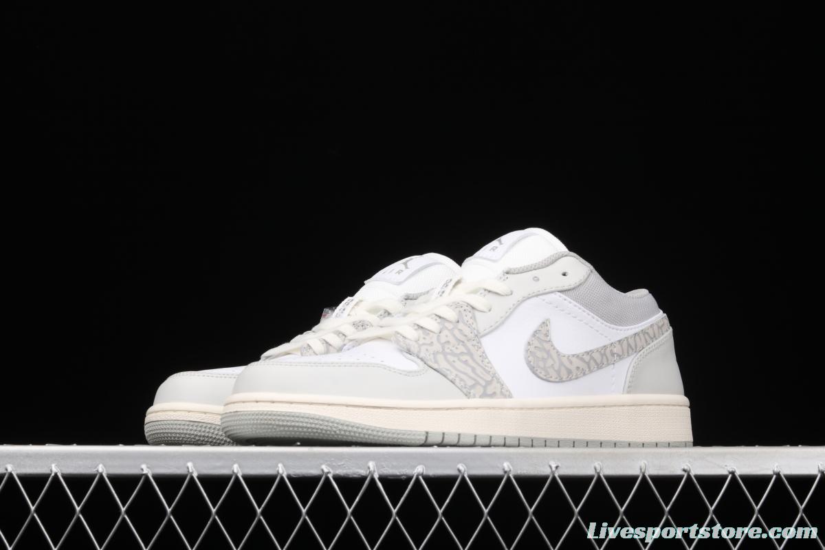 Air Jordan 1 Low Prm Elephant Print low side white ash explosion crack DH4269-100