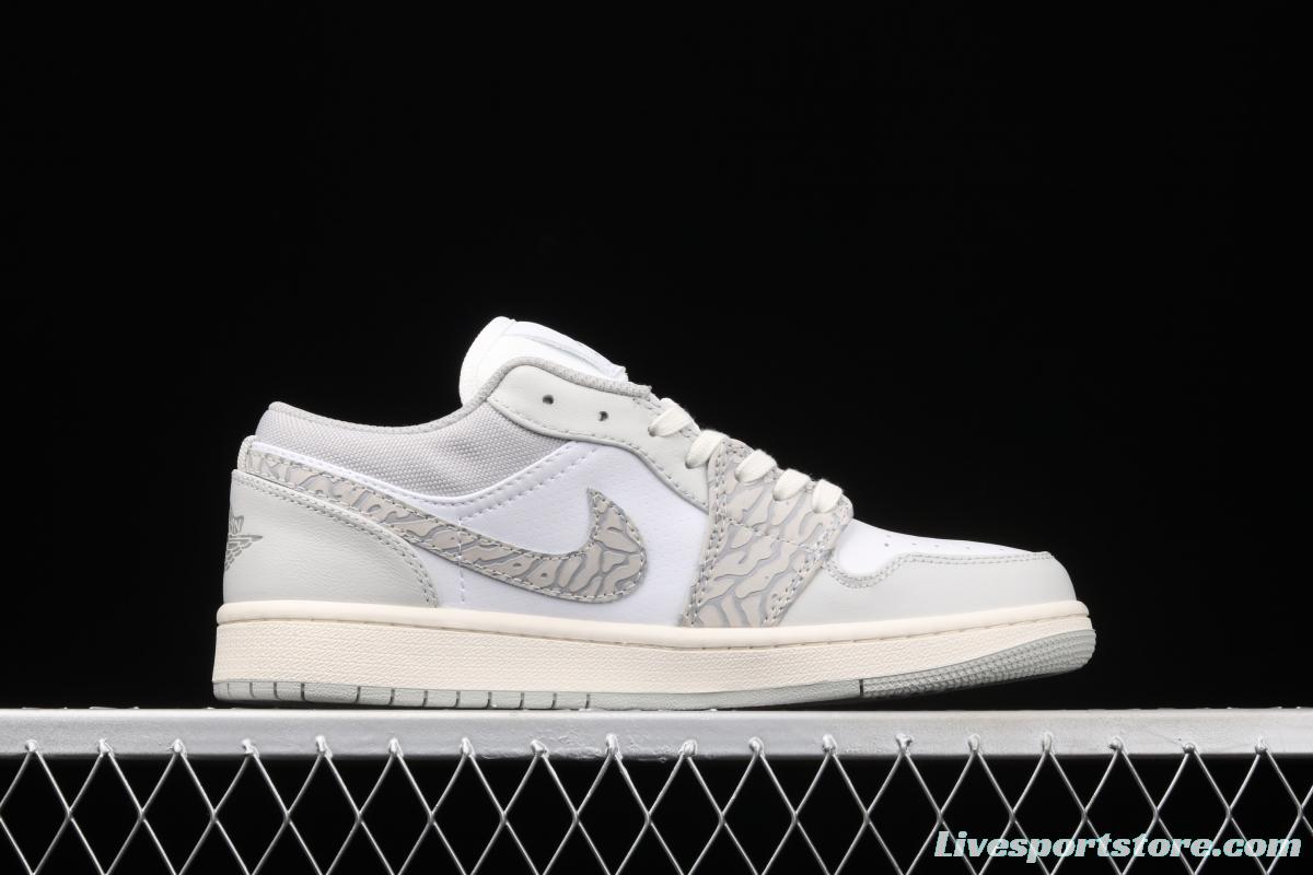 Air Jordan 1 Low Prm Elephant Print low side white ash explosion crack DH4269-100