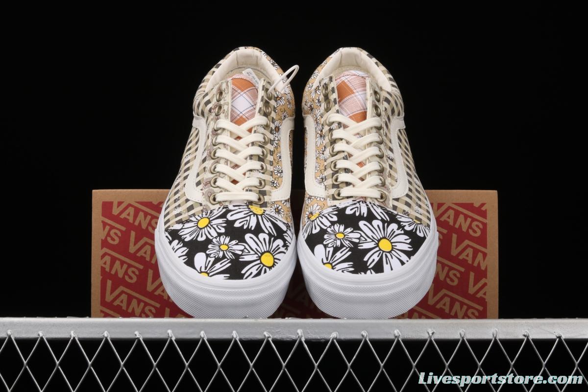 Vans Old Skool PEACEMINUSONE small chrysanthemum plaid low-top casual board shoes VN0A702J4201