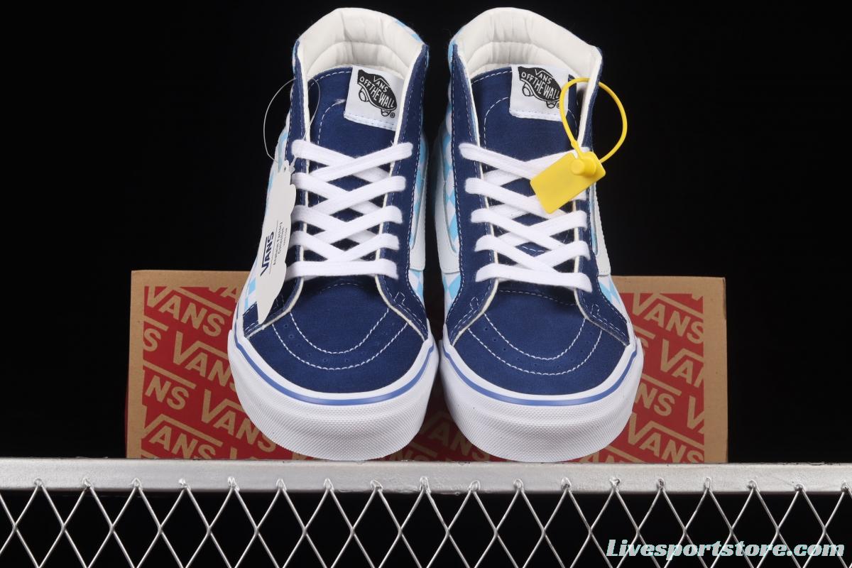 Vans SK8 Hi 38 DX Anaheim blue and white checkered high-top casual board shoes VN0A5KRIA5I