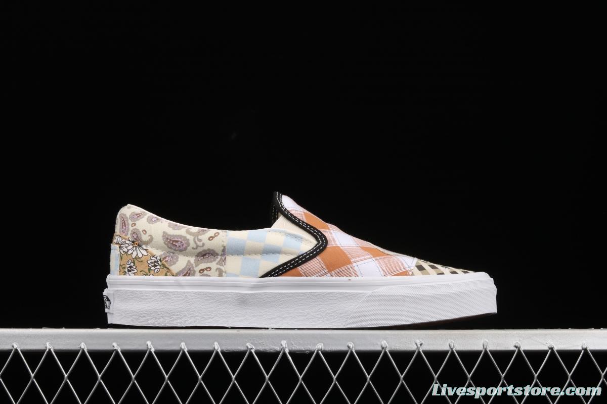 Vans Slip On retro limited white cashew flower splicing asymmetrical chessboard low upper board shoes VN0A5A084201