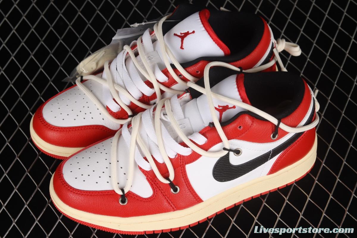 Air Jordan 1 Low customized White and Red Chicago deconstructed Sports Culture Basketball shoes 553560-118