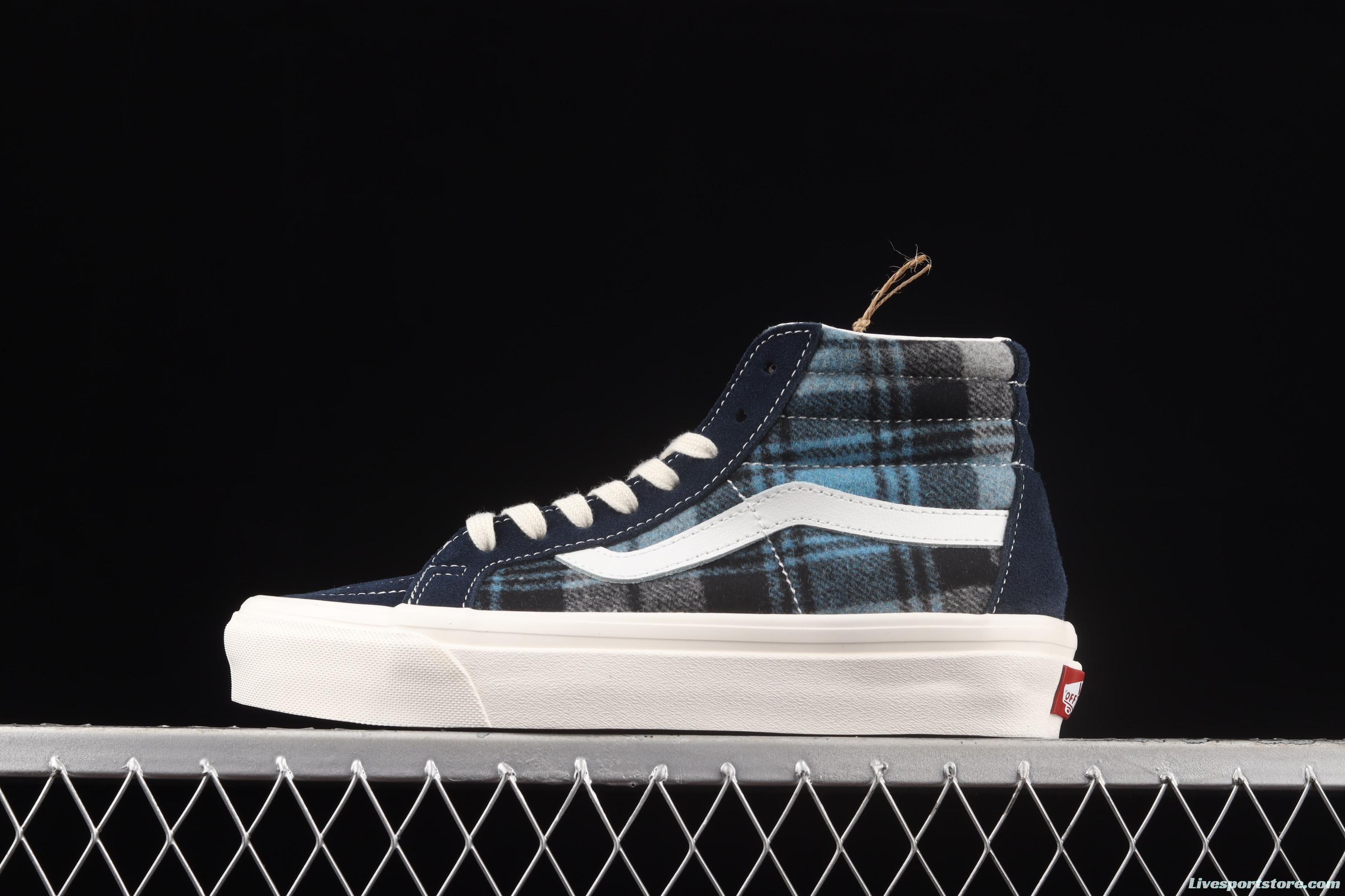 Vans Sk8-Hi 38 Dx Pendleton co-named blue plaid high-top casual board shoes VN0A38GF9GS