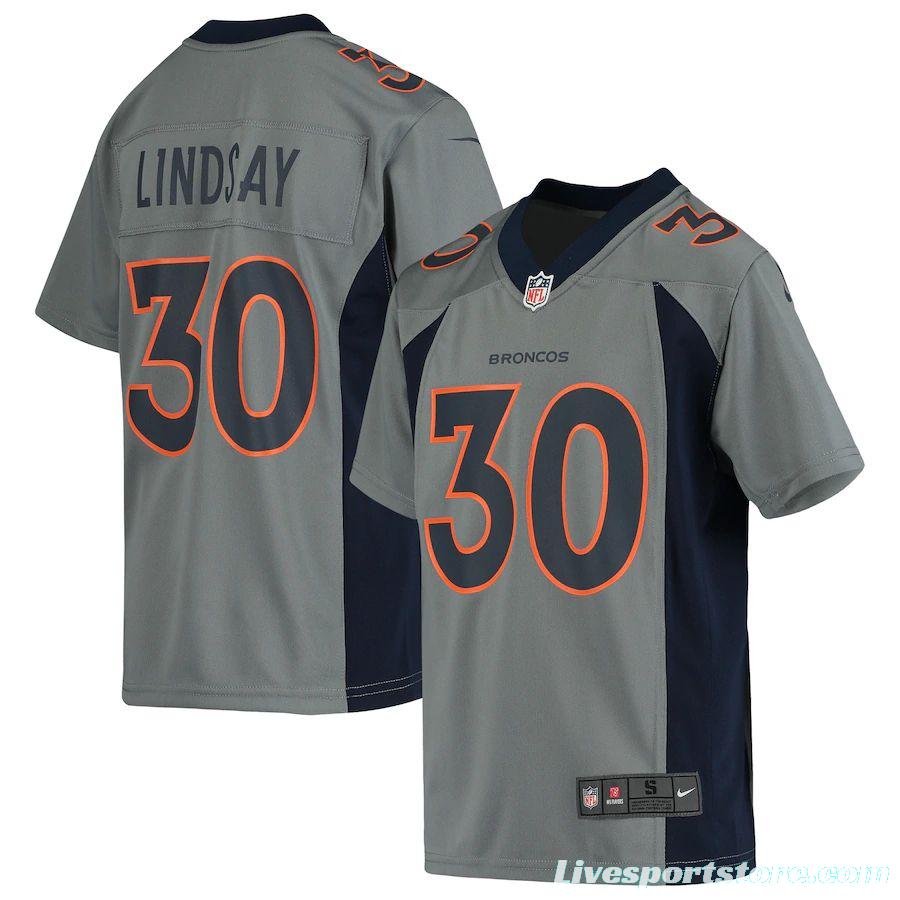 Youth Phillip Lindsay Gray Inverted Player Limited Team Jersey