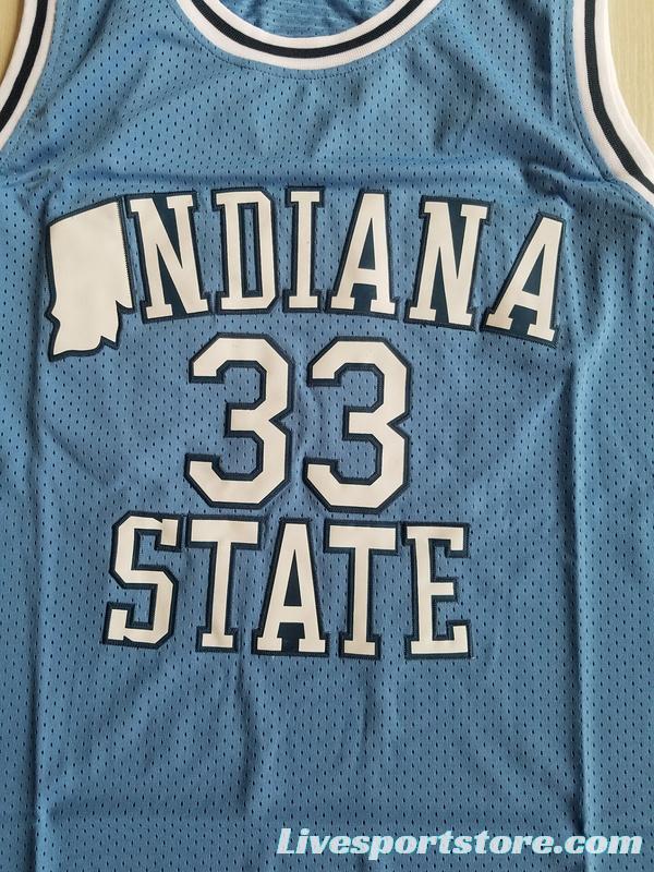 Larry Bird 33 Indiana State College Light Blue Basketball Jersey