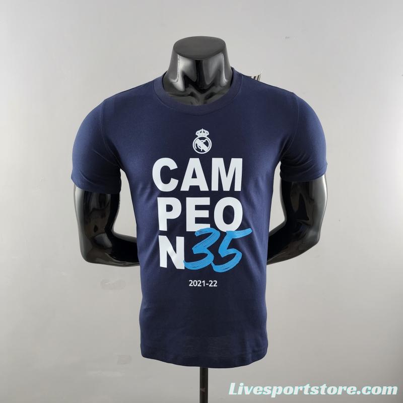 22 23 Real Madrid Mens Campeón 35 T-Shirt Navy #K000167