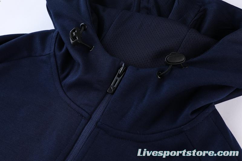 2022 Italy Navy Hooide Full Zipper Jacket+Long Pants