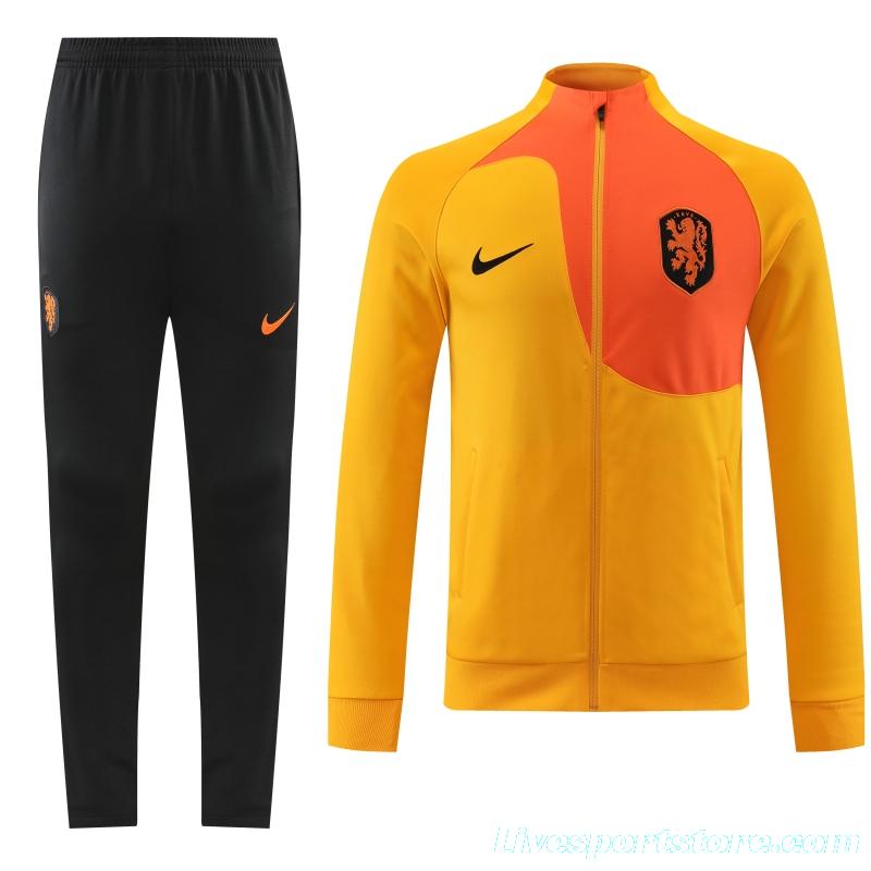 2022 Netherlands Yellow Full Zipper Tracksuit