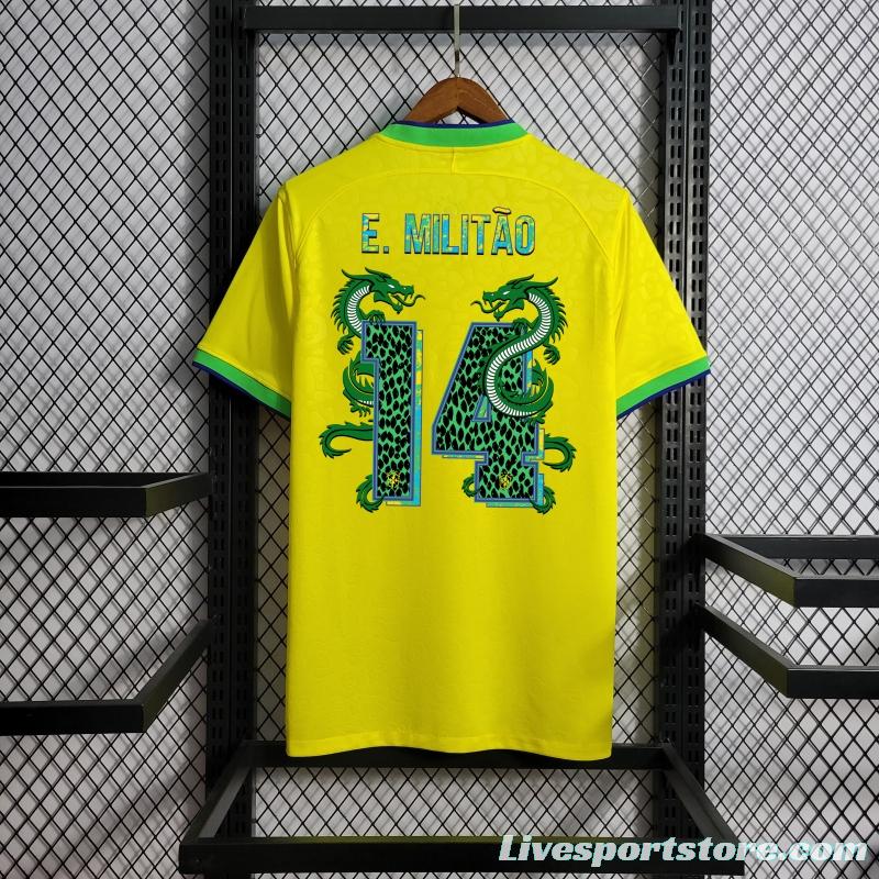 2022 Brazil Home National Team World Cup Soccer Jersey With Special Dragon Namesets