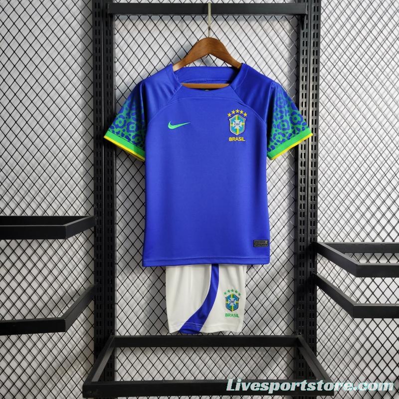 2022 Brazil Away Kids Size 16-28 Soccer Jersey