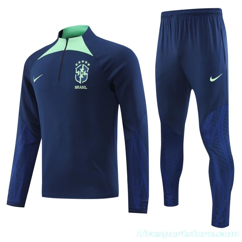 2022 Brazil Navy Half Zipper Tracksuit