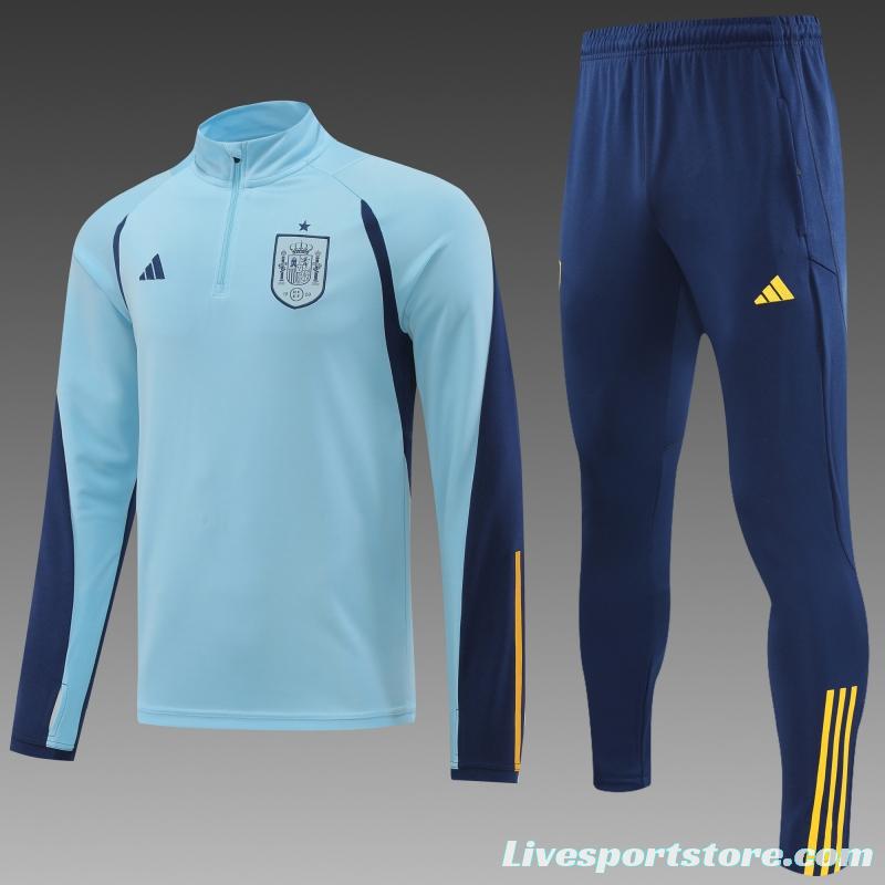 2022 Spain Blue Half Zipper Tracksuit