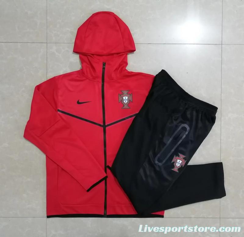 2022 Portugal Red Full Zipper Hoodie Tracksuit