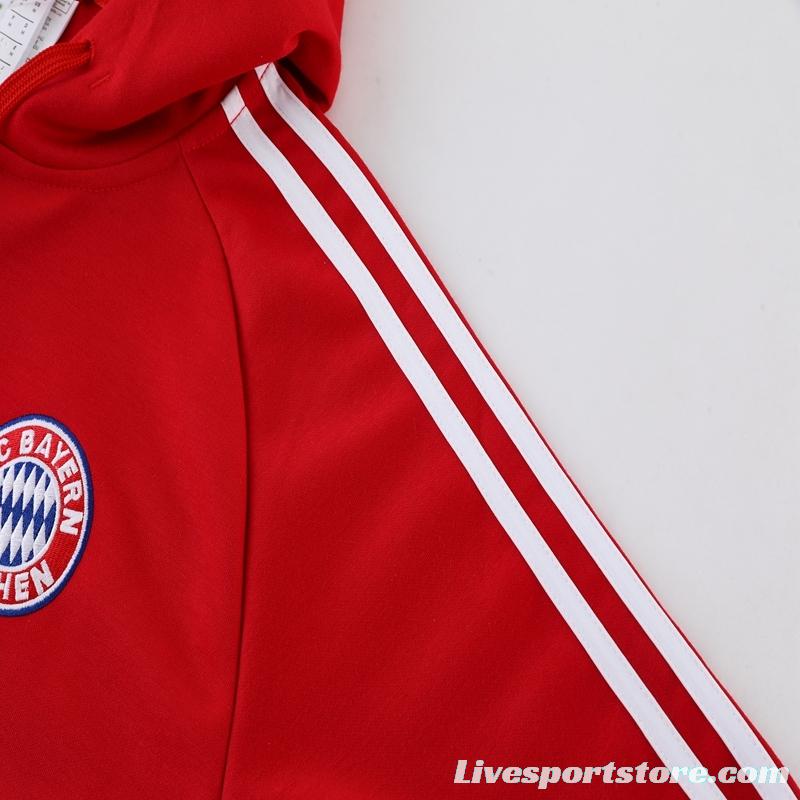 2023 Bayern Munich Red Hoodie Full Zipper Tracksuit