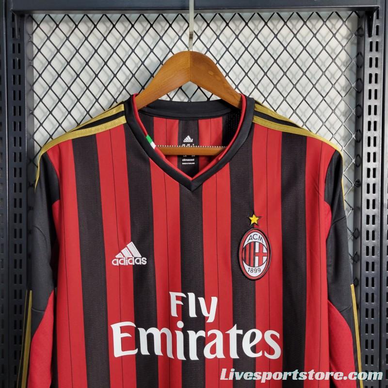 Retro Long Sleeve 2013-14 AC Milan Home Jersey