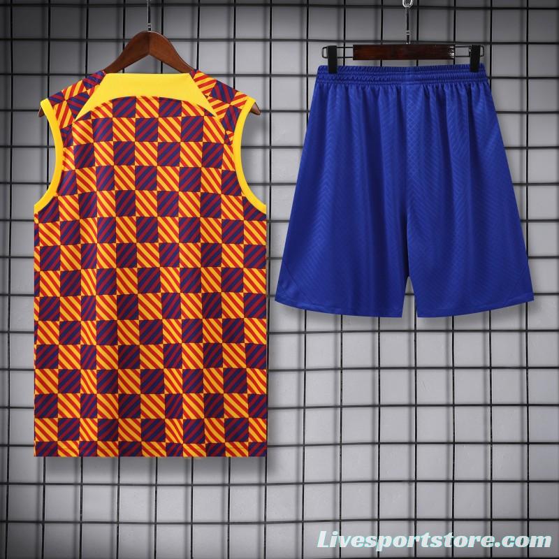 23-24 Barcelona Special Orange Grid Vest Jersey+Shorts