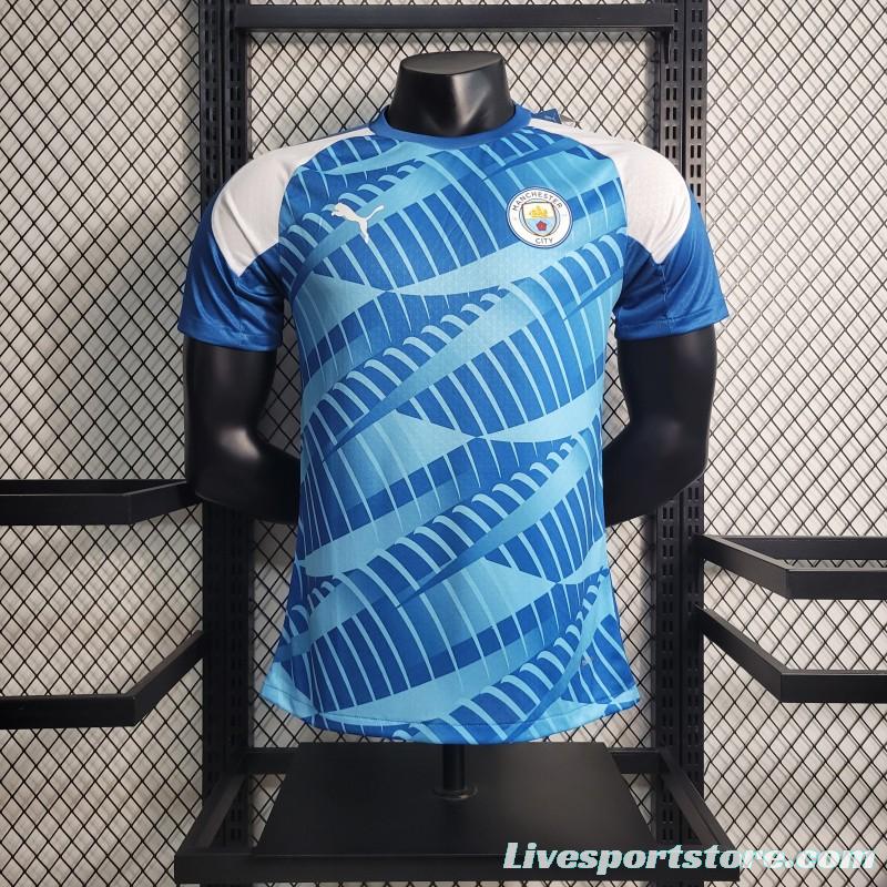 Player Version 23-24 Manchester City Pre Match Blue Jersey