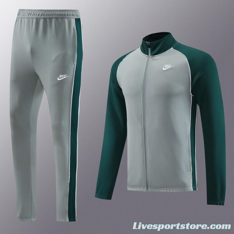 2023 NIKE Grey/Dark Green Hoodie Full Zipper Jacket +Pants