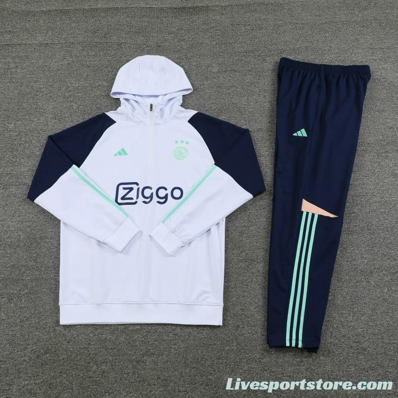 23/24 Ajax White Hoodie Full Zipper Jacket+Pants