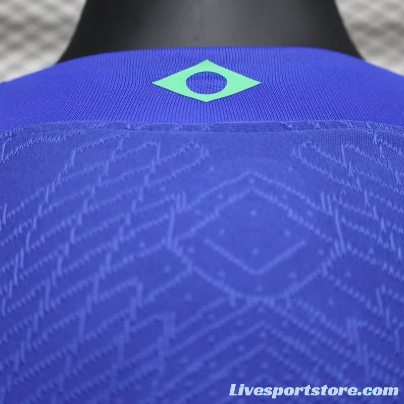 Player Version 2022 Brazil Away Blue Long Sleeve Jersey