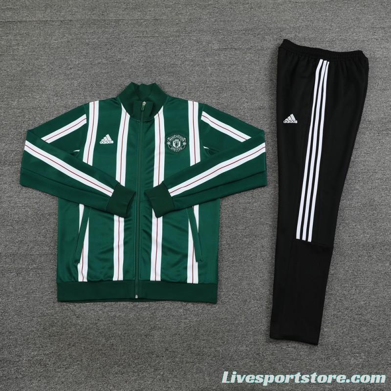 23/24 Manchester United Green White Stripe Full Zipper Jacket+Pants