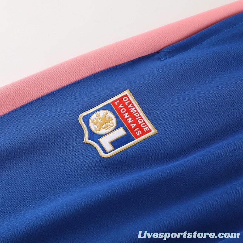 23/24  Olympique Lyonnais Lyon Blue/Pink Full Zipper Jacket+Pants