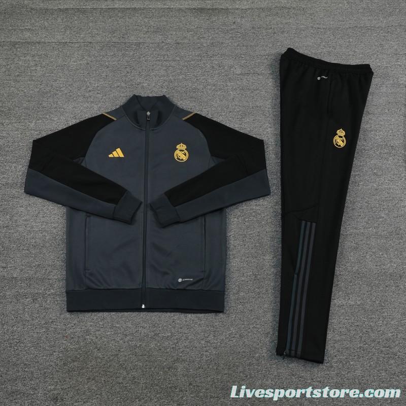 23/24 Real Madrid Grey/Black Full Zipper Jacket+Pants