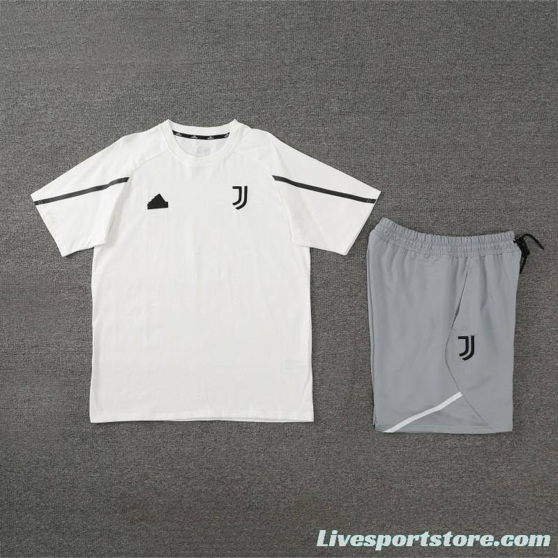 23/24 Juventus White Cotton Short Sleeve Jersey+Shorts