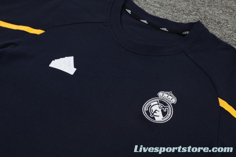 23/24 Real Madrid Navy Cotton Short Sleeve Jersey+Shorts