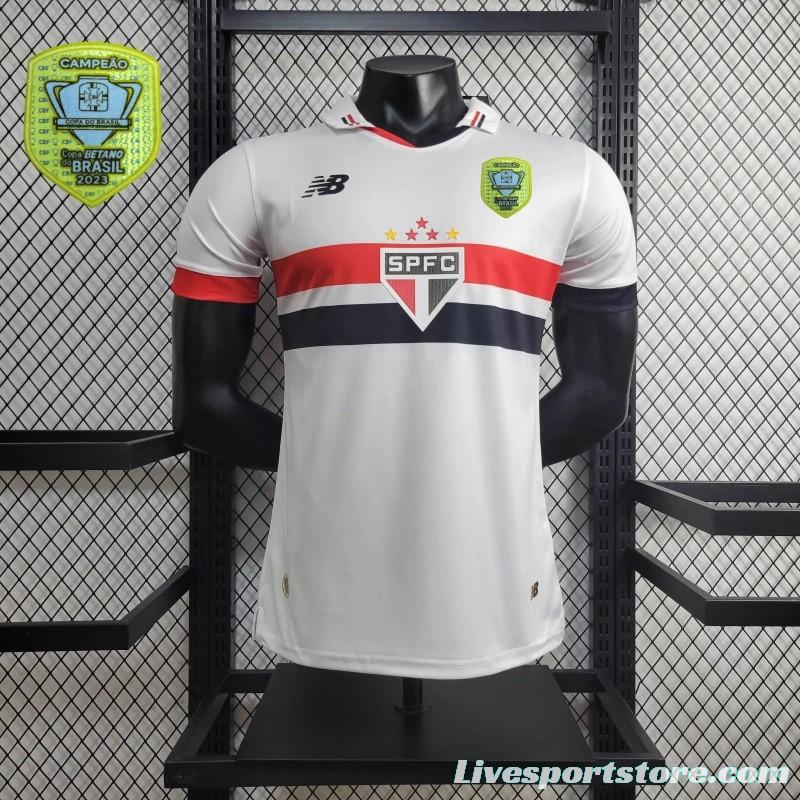 Player Version 2024/25 Sao Paulo Home Jersey + All Sponsors and Chest Patch