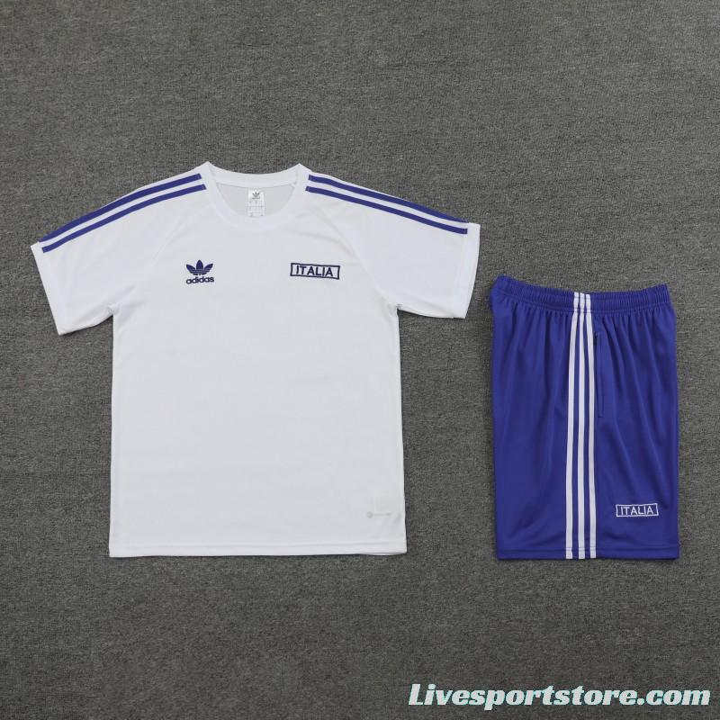 2024 Italy White Cotton Short Sleeve Jersey+Shorts