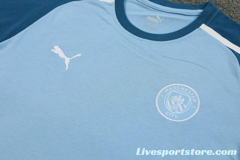 23/24 Manchester City Blue Cotton Short Sleeve Jersey+Shorts