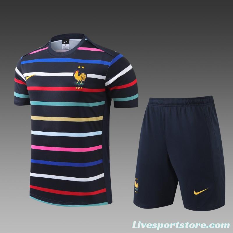 2024 France Navy Stripe Short Sleeve Jersey+Shorts