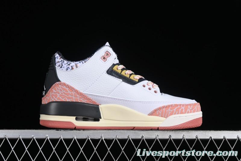 Air Jordan 3 GS "Red Stardust" AJ3 White Pink Floral