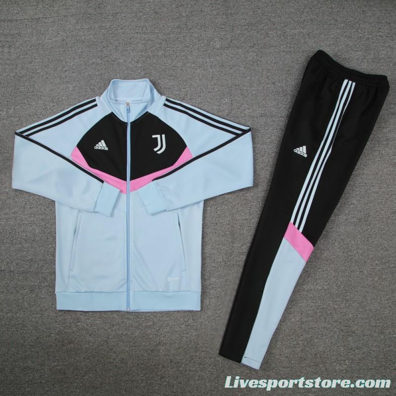 24/25 Juventus Light Blue/Black Full Zipper Jacket +Long Pants