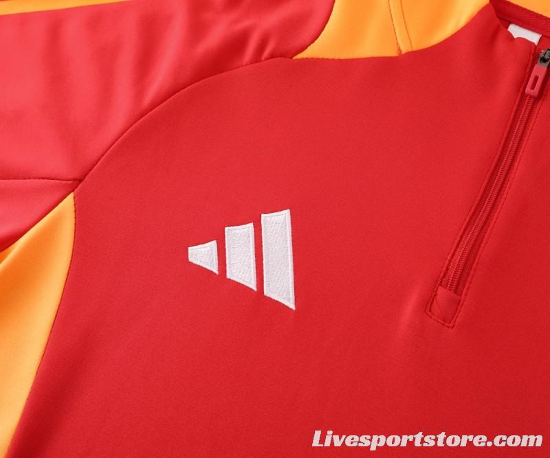 2024 Adidas Red/Yellow Half Zipper Jacket +Long Pants