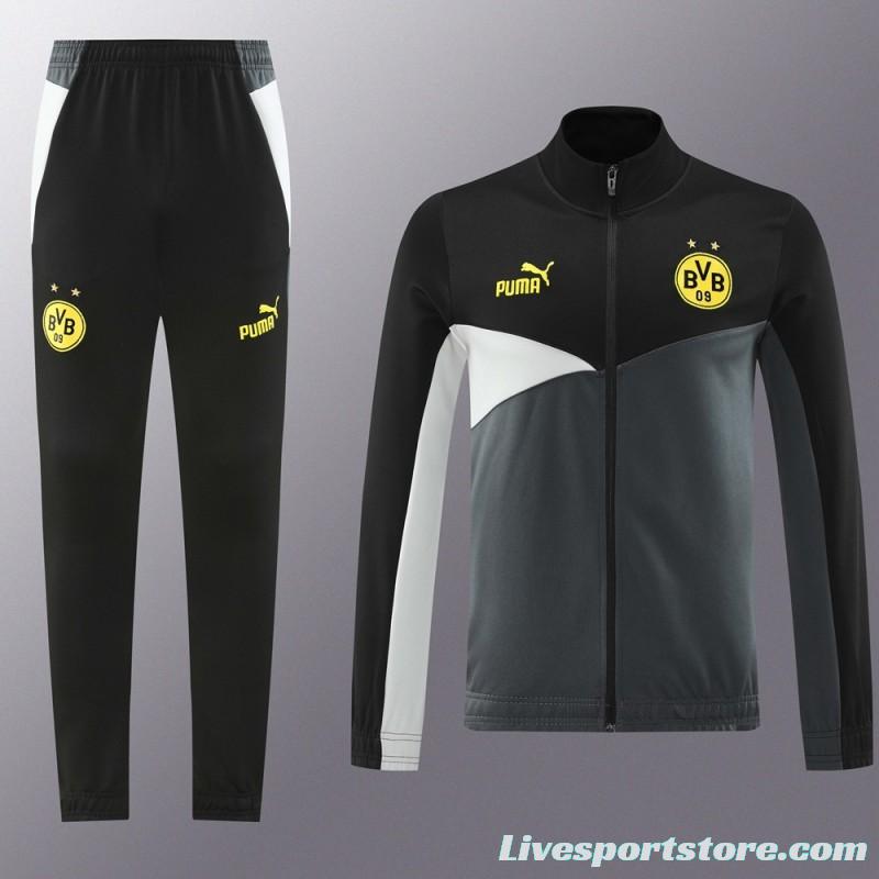 24/25 Borussia Dortmund Grey/Black Full Zipper Jacket +Long Pants