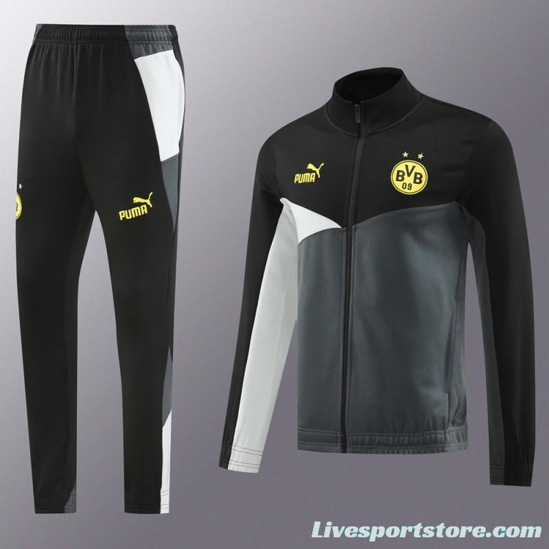 24/25 Borussia Dortmund Grey/Black Full Zipper Jacket +Long Pants