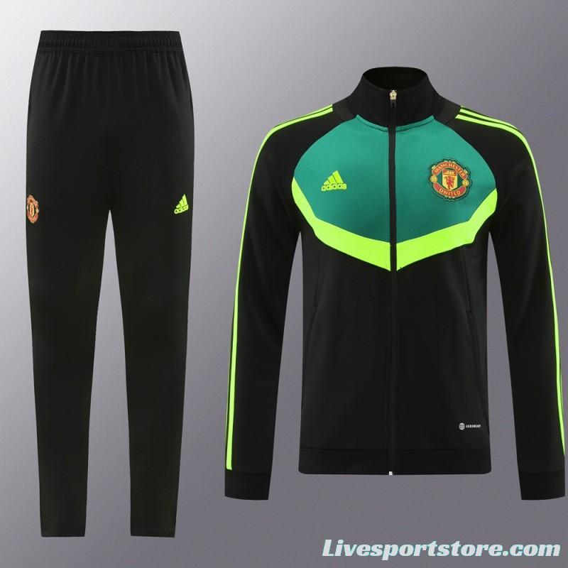 24/25 Manchester United Black/Green Full Zipper Jacket +Long Pants