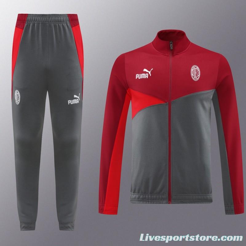 24/25 AC Milan Red/Grey Full Zipper Jacket +Long Pants